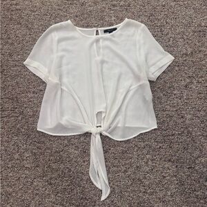 Forever 21 Sheer White Tie-Front Blouse